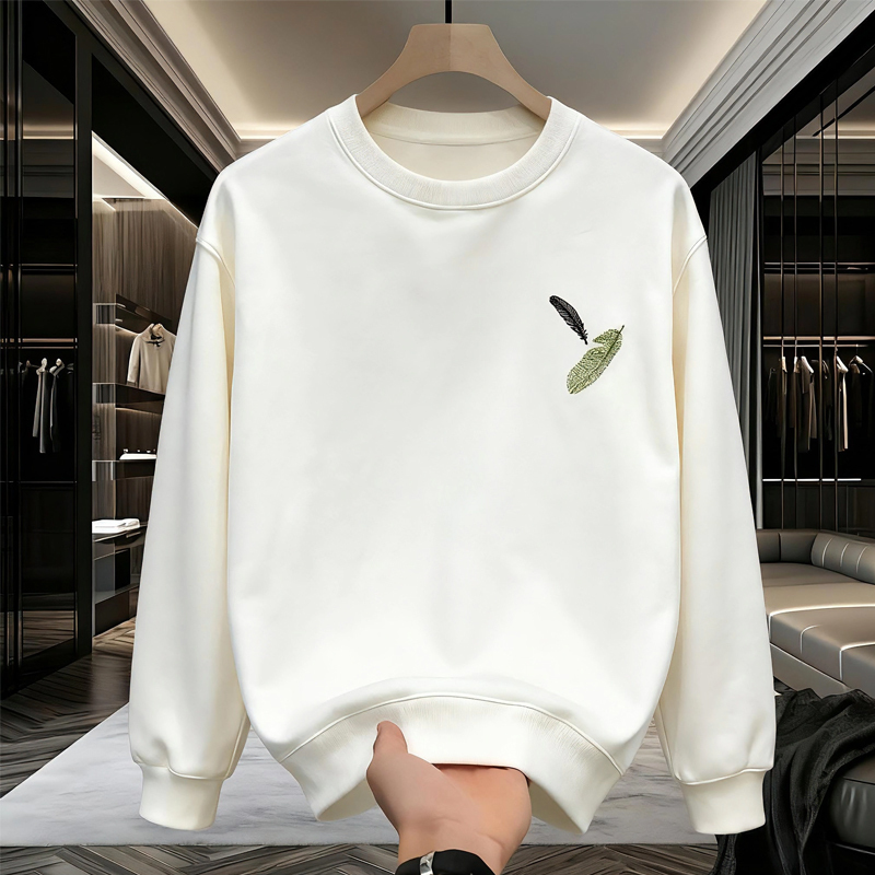 仓树一石潮流美式圆领卫衣男秋冬新款高级感印花宽松百搭加绒上衣