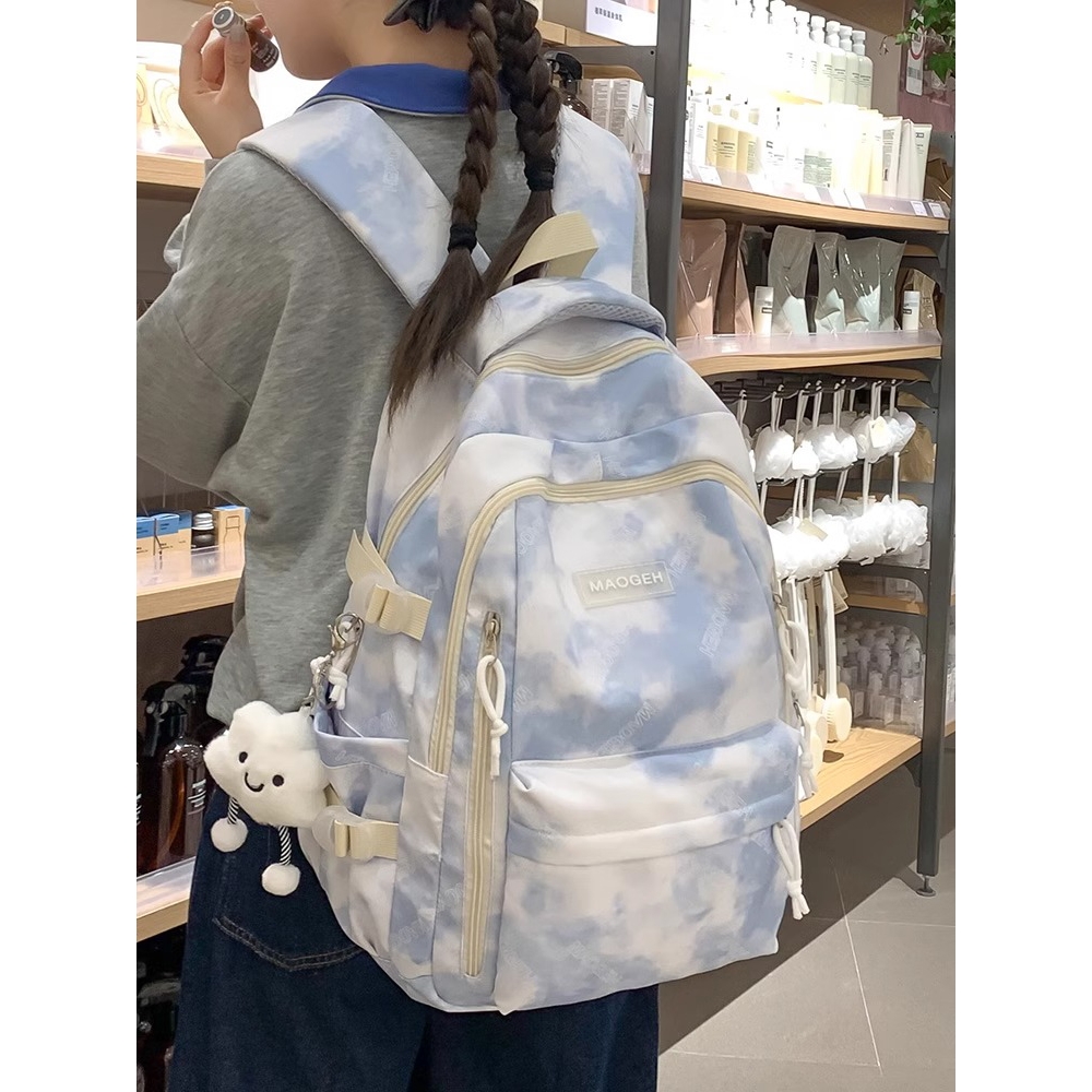 日本扎染书包女小学生减负初中生高中大容量背包大学生轻便双肩包