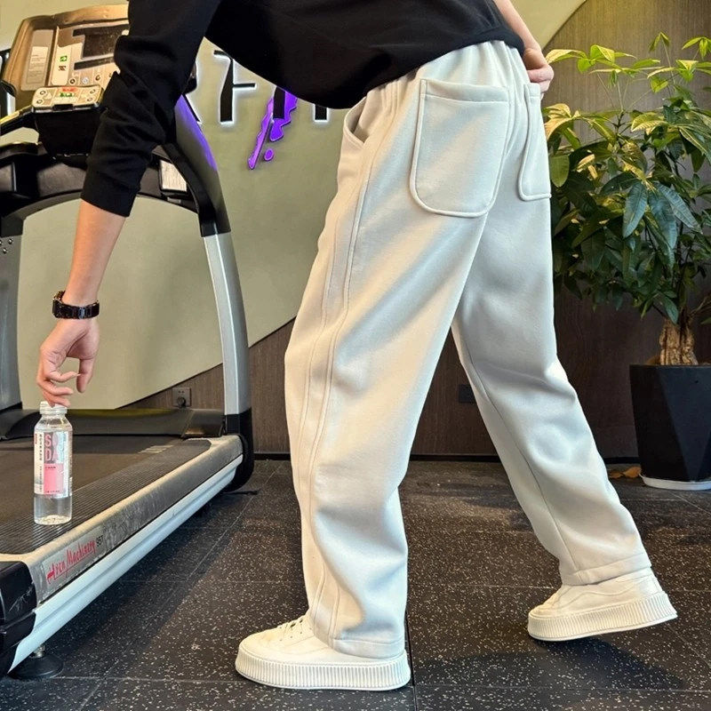 仓树一石春秋新款直筒宽松卫裤男士潮流高端简约百搭运动休闲长裤