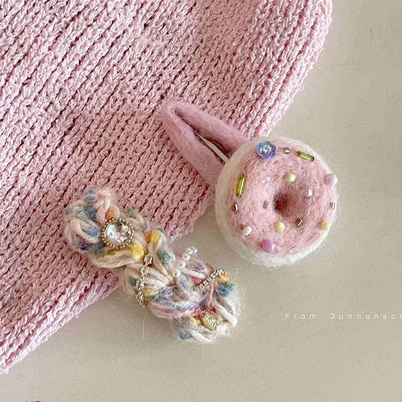 纯手工彩虹侧边毛线刘海发夹