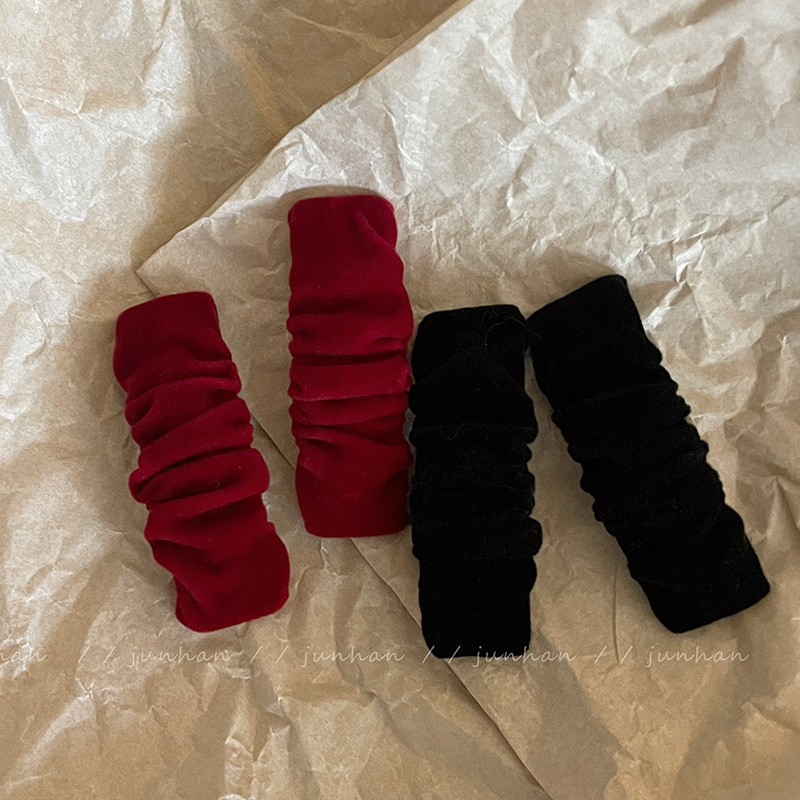 敲显白本命年酒红色侧边夹子丝绒面褶皱布艺BB夹法式复古百搭头饰