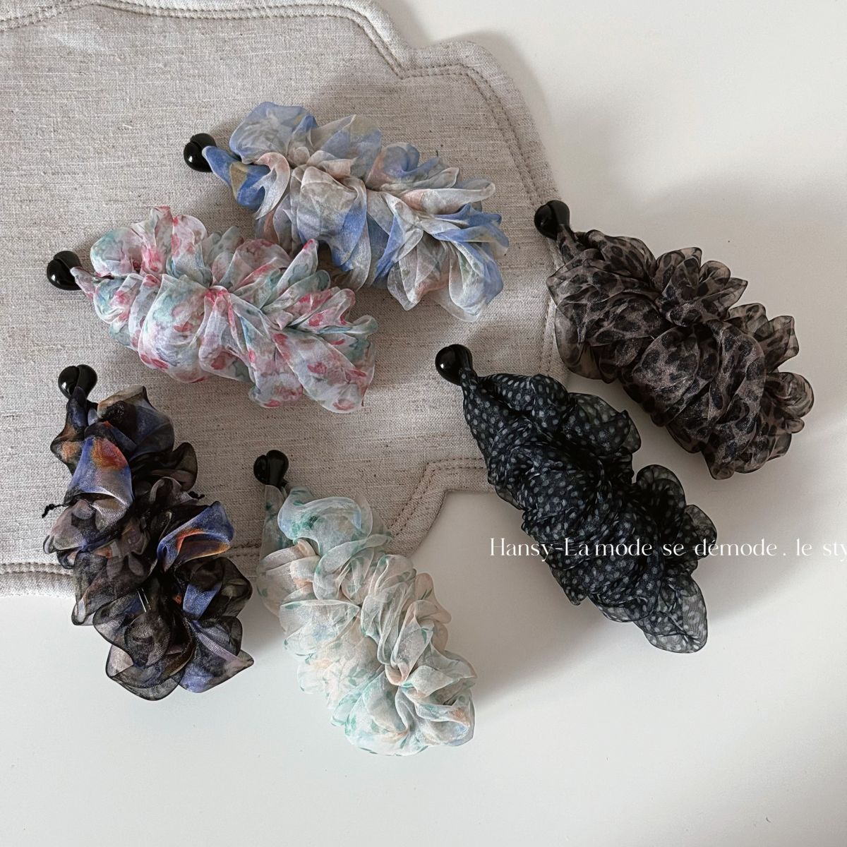 温柔碎花褶皱网纱发夹