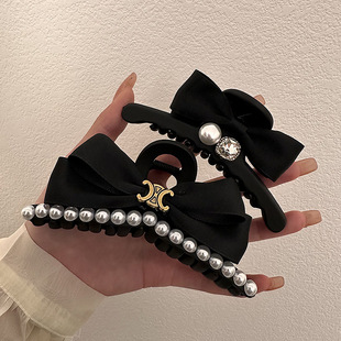 法式气质黑色双面蝴蝶结头饰发卡抓夹大号高级感发夹女后脑勺发饰