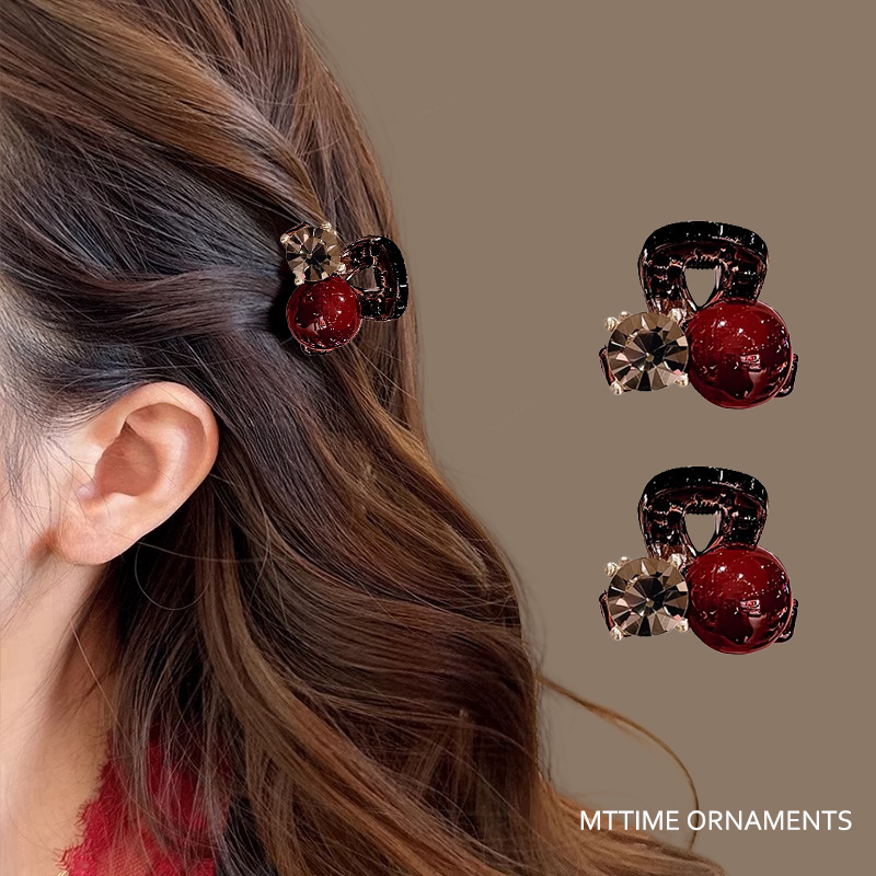 红色水钻珠珠抓夹小号刘海夹