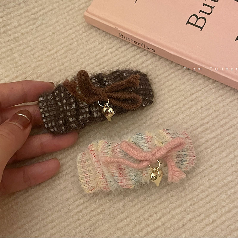 复古粉色蝴蝶结发夹侧边刘海夹