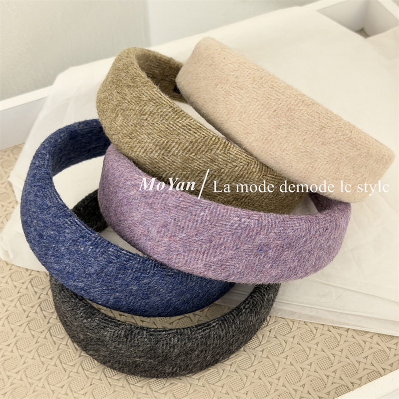 秋冬新款毛呢宽款发箍韩版优雅气质外出百搭压发发卡温柔简约头箍