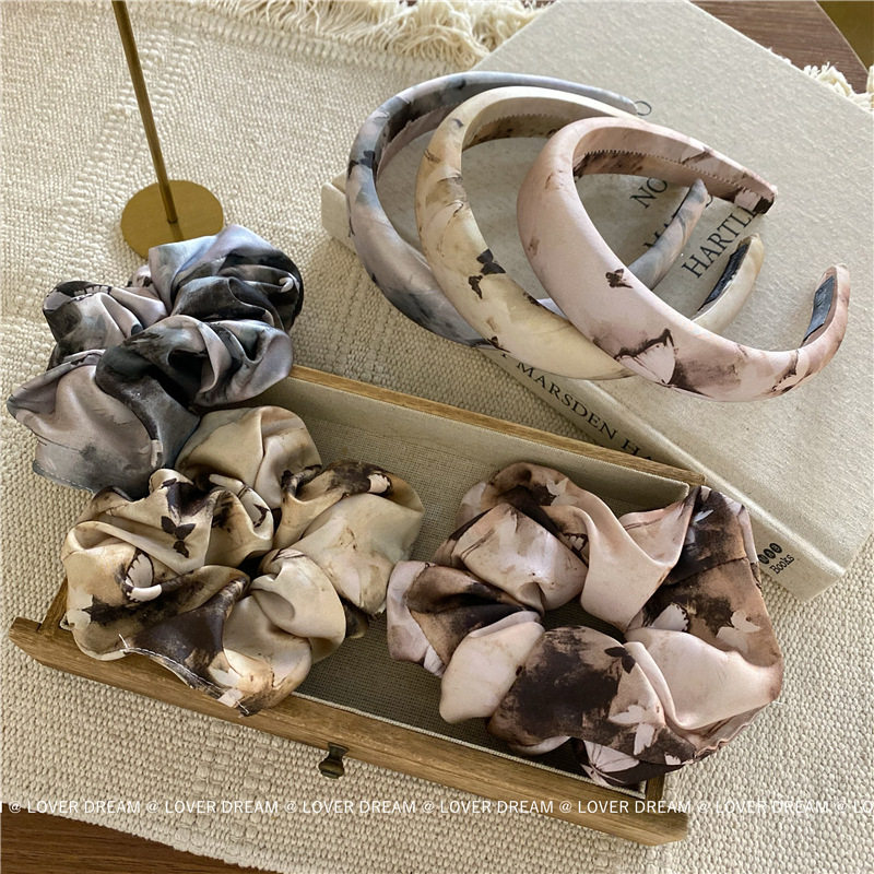 新款国风水墨画蝴蝶布艺海绵发箍 新中式气质优雅头箍百搭发饰女