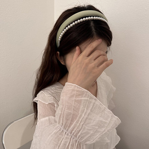 显白珍珠高颅顶发箍女2023新款