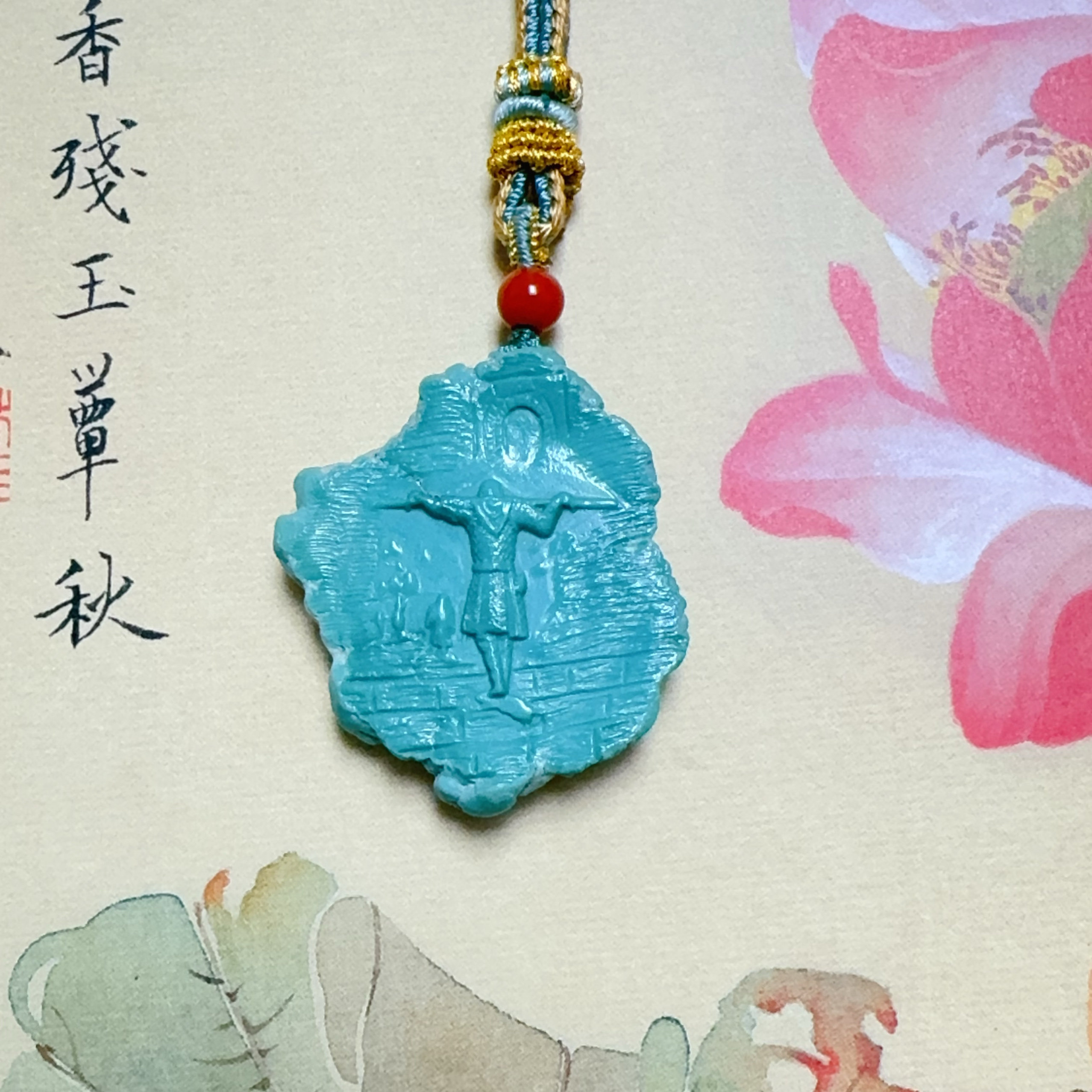 问石轩天然绿松石原矿无优化高瓷蓝料雕刻件吊坠挂件配饰文玩项链