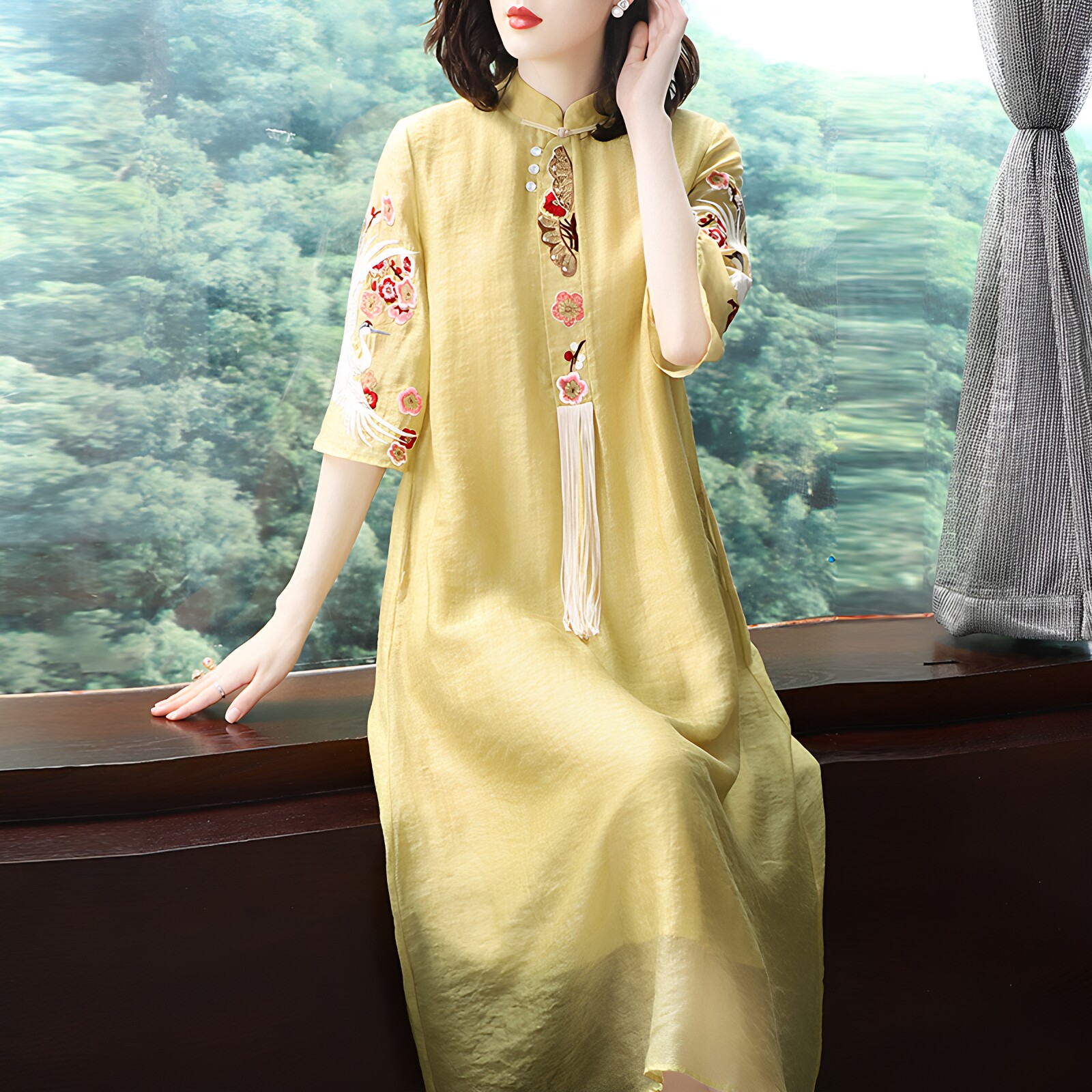 中年妈妈高端气质改良汉服连衣裙图片