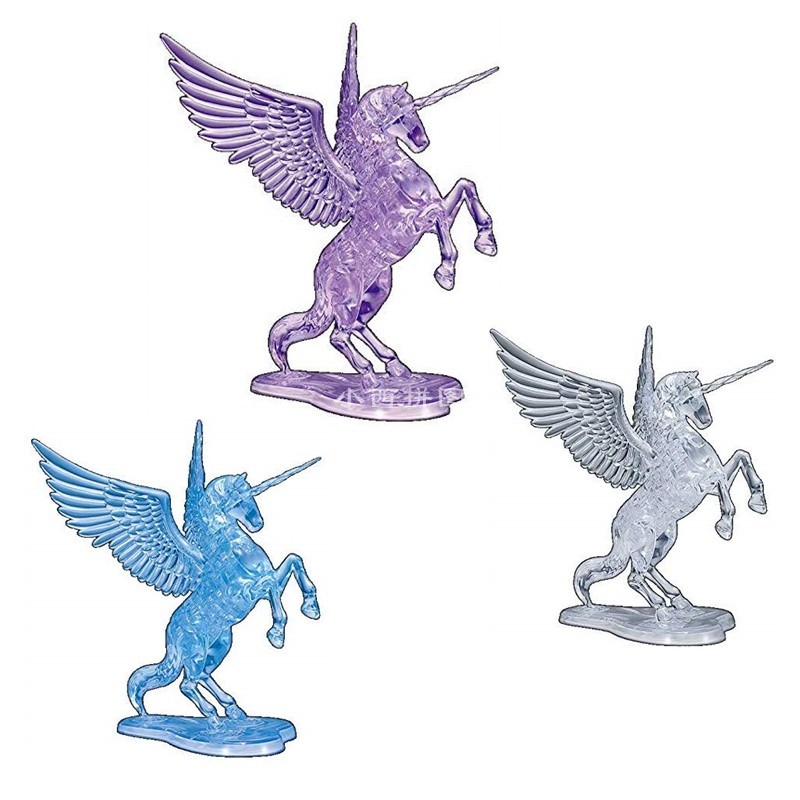 原版日本beverly立体拼图塑料透明3d模型玩具43片独角兽