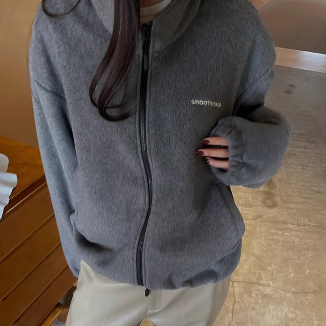 韩国ins风立领拉链摇粒绒衫卫衣