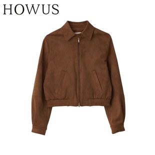 HOWUS韩国ins风秋冬休闲机车皮衣拉链麂皮绒短外套夹克女上衣女