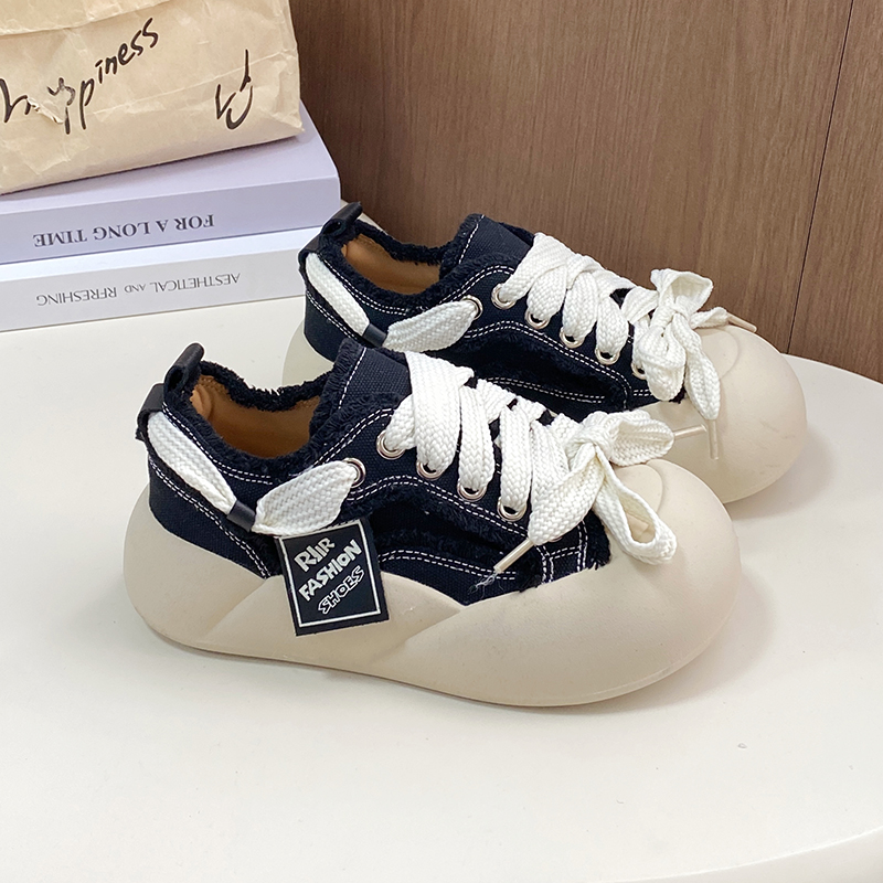 奶白厚底小白鞋女鞋松糕2025春夏新款chic小众丑萌云朵面包鞋板鞋