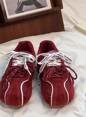 ins超火红色阿甘鞋女2025新款秋季小众德训鞋复古休闲轻便运动鞋