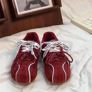 ins超火红色阿甘鞋女2025新款秋季小众德训鞋复古休闲轻便运动鞋