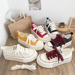 ins潮轻便软底小白鞋 厚底增高学生透气休闲帆布鞋 女2025春秋新款