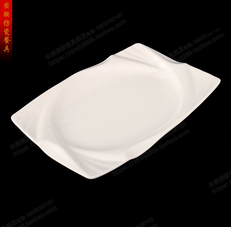 丰美密胺仿瓷环保抗摔餐具 10寸长方形盘子菜盘平盘点心盘子p004