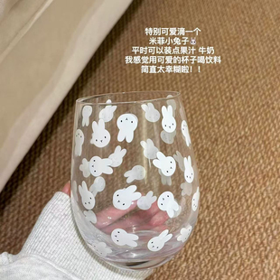 米菲兔可爱玻璃杯印花简约水杯兔子高颜值大容量牛奶饮料咖啡杯子