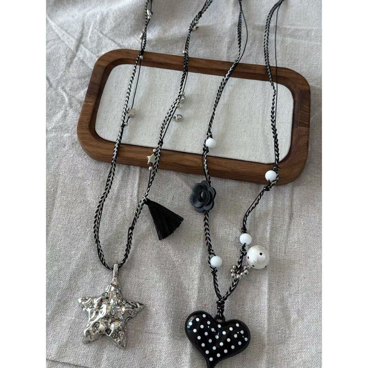 韩系白色波点爱心吊坠项链时尚长款编织绳毛衣链小众设计感颈链女,饰品/流行首饰/时尚饰品新,银饰吊坠,淘宝优惠券,粉丝福利购,淘宝优惠卷