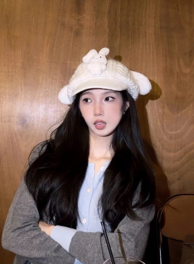 原创辣妹少女古早味可爱兔子毛线针织八角贝雷帽保暖2025秋冬新款