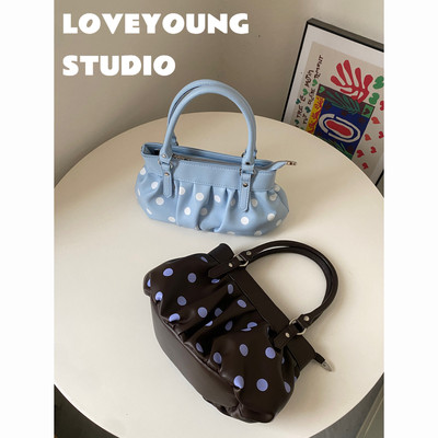 loveyoung“云朵波点”小韩味er满满 褶皱云朵手提斜挎波点包