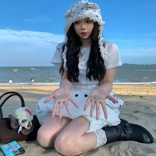 海島日記 甜美可愛遮陽防曬帽 新款 ins蝴蝶結狐貍耳朵包頭帽女夏季