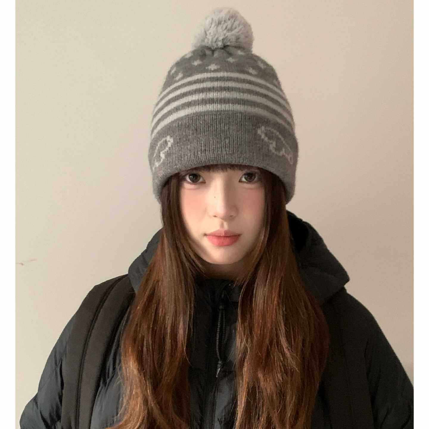 费尔岛风条纹提花灰色针织帽子女冬季大头围保暖护耳帽防寒包头帽,服饰配件/皮带/帽子/围巾,帽子,淘宝优惠券,粉丝福利购,淘宝优惠卷