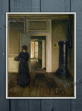 有炉子的场景 Interior with stove 房间内部装饰挂画 Hammershoi