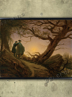 凝月 Two Men Contemplating the Moon 弗里德里希 人物风景 挂画