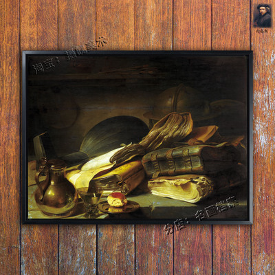 静物 Vanitas Stil leven 伦勃朗古典装饰 书本水壶静物世界名画