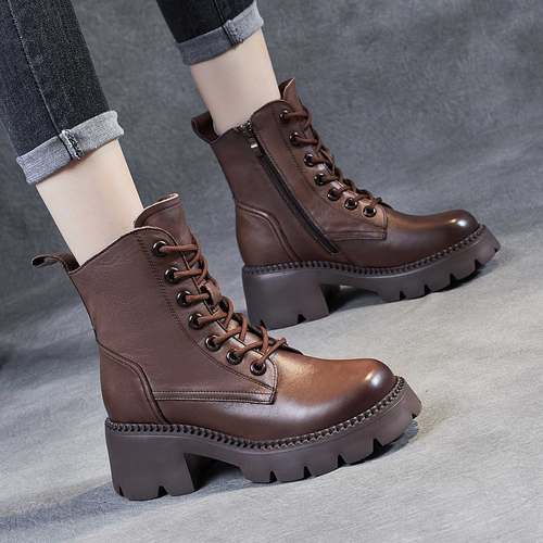 小个子增高棕色马丁靴英伦风