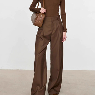 ROW极简风精纺羊毛拍风小众阔腿微锥西装裤显瘦显高微弧阔腿神裤