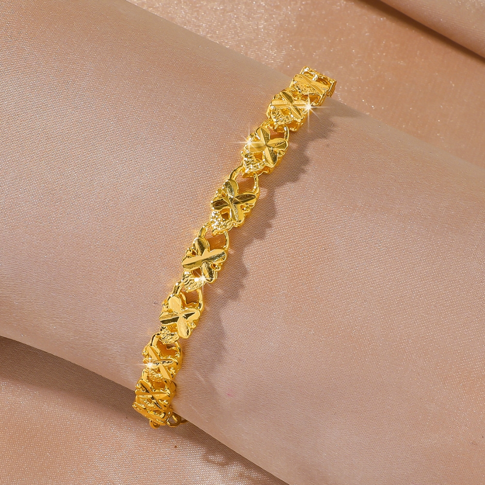 沙金饰品镀24k仿真黄金色麦穗四叶草手链女款轻奢高级感时尚首饰