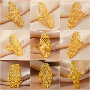 沙金戒指欧美仿真女款久不掉色轻奢高级感镀金活口指环饰品首饰