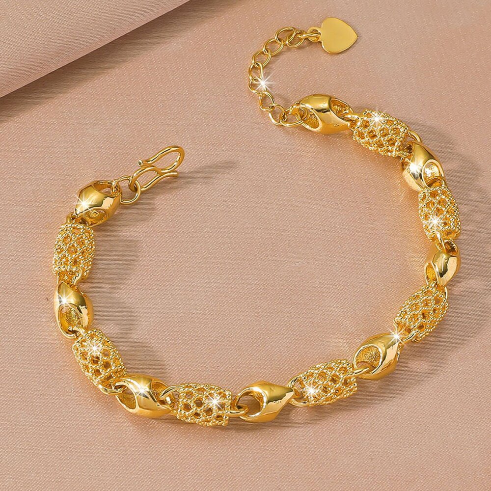 轻奢沙金饰品镀24k仿真黄金色镂空玲珑手链女款百搭高级感首饰