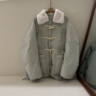 韩版 新款 宽松休闲百搭翻领牛角扣羽绒服外套女 秋季 2025韩系设计款