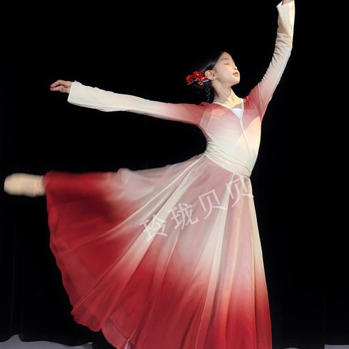 古典舞蹈服女童纱衣练功服飘逸演出服中国舞身韵套装大摆裙渐变色