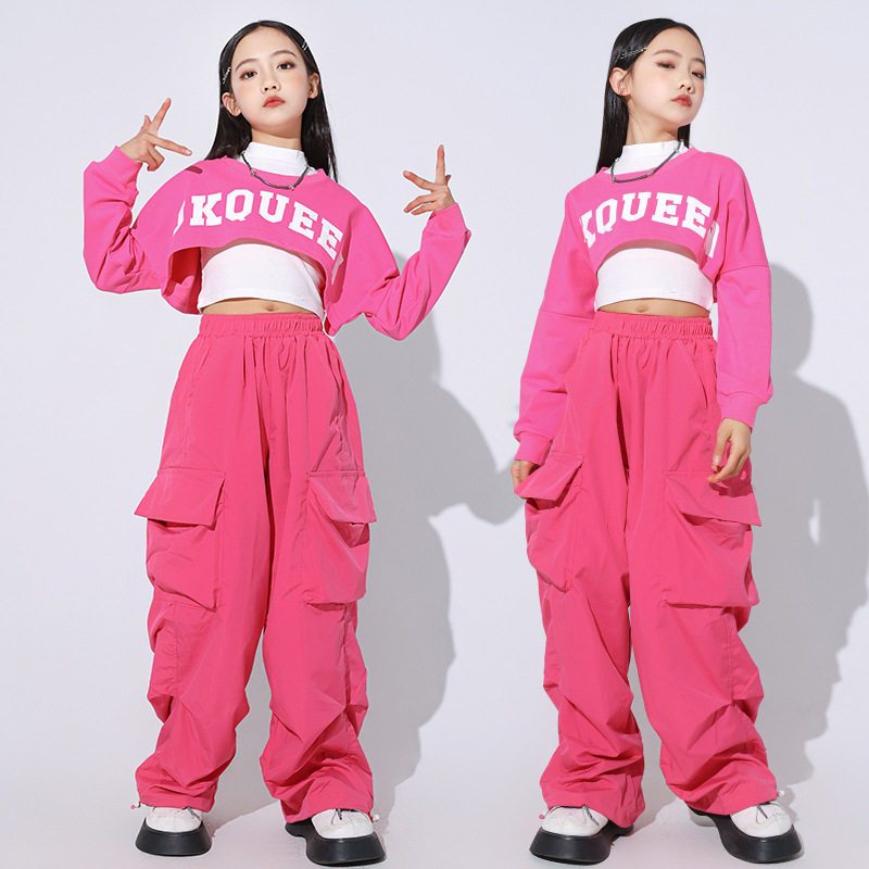 少儿童爵士舞表演出服装女童韩版露脐斑马潮牌套装jazz舞蹈练功服