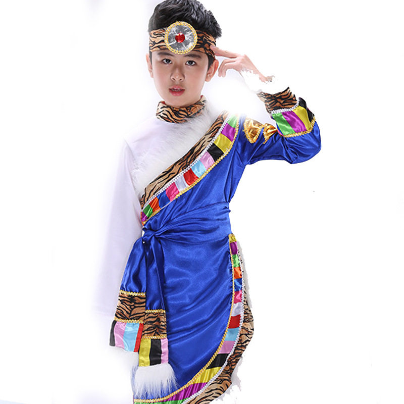 藏族演出服儿童藏族舞蹈服装少数民族服装男童表演服西藏长袍批发