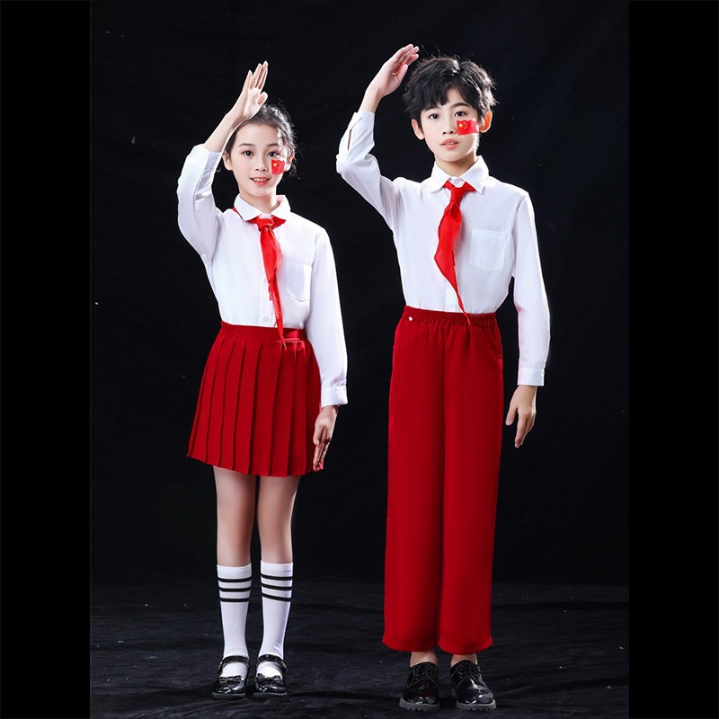 六一儿童节合唱演出服装小学生诗歌朗诵团体幼儿园夏红色表演2023