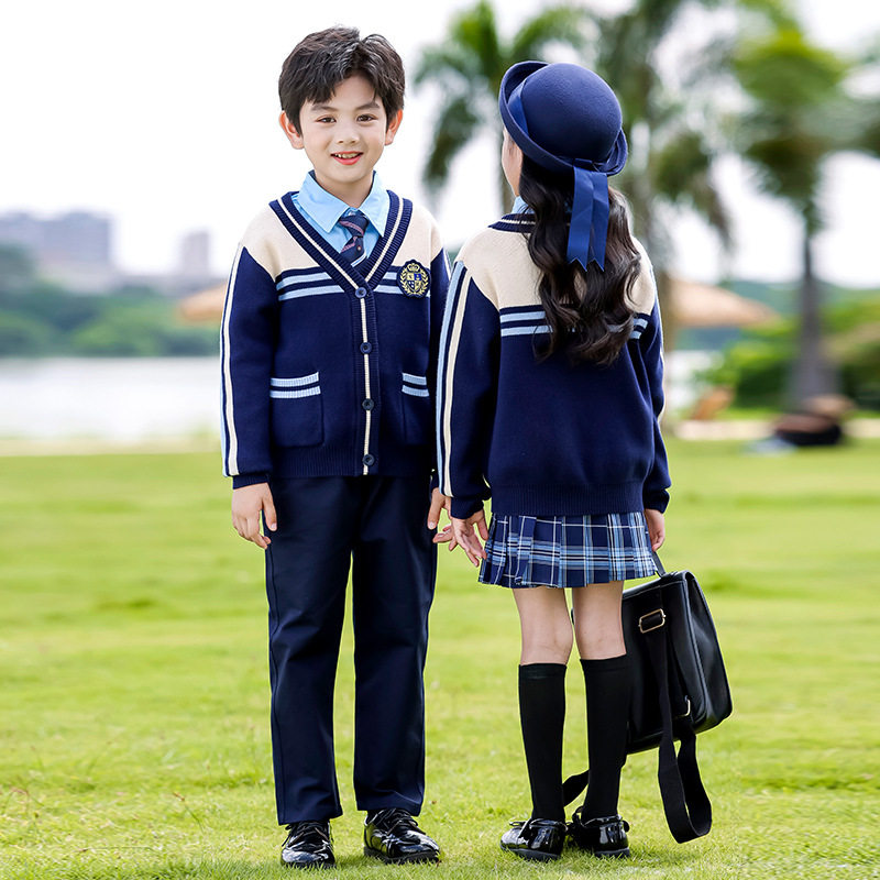 幼儿园园服秋冬季校服儿童校服班服英伦风针织衫三件套小学生套装