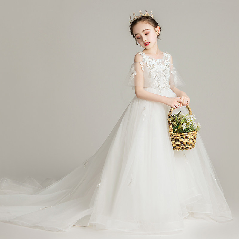 儿童花童婚纱晚礼服拖尾女童公主裙蓬蓬生日钢琴走秀主持表演出服