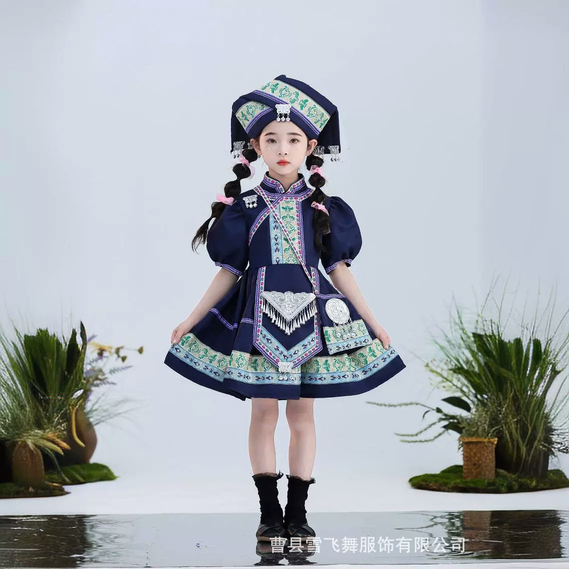 新款儿童民族服送头饰帽子广西壮族苗族表演服六一女童民族演出服