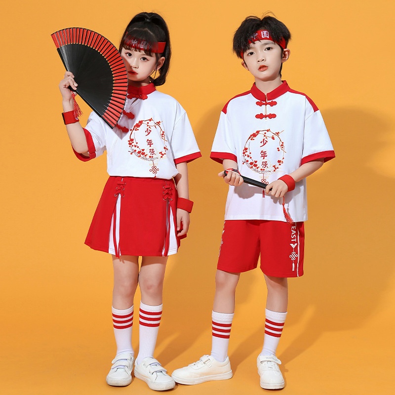 六一儿童节中国风演出服国潮街舞唐装汉服套装男女合唱团体表演服