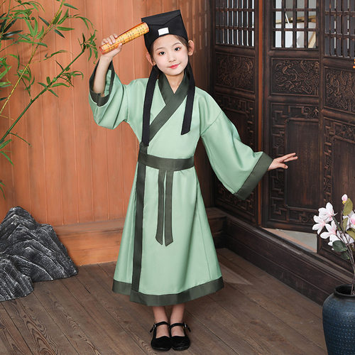 儿童古装汉服国学服装女男童三字经中国风开学小学生书童表演出服