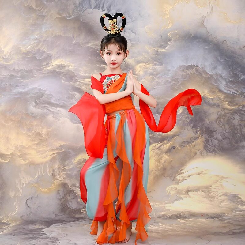新款女童西域敦煌飞天乐鼓舞蹈汉服儿童古典舞演出服异域风情