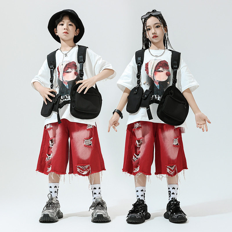 儿童街舞演出服hiphop潮服男女童爵士舞表演服装少儿宽松潮牌套装