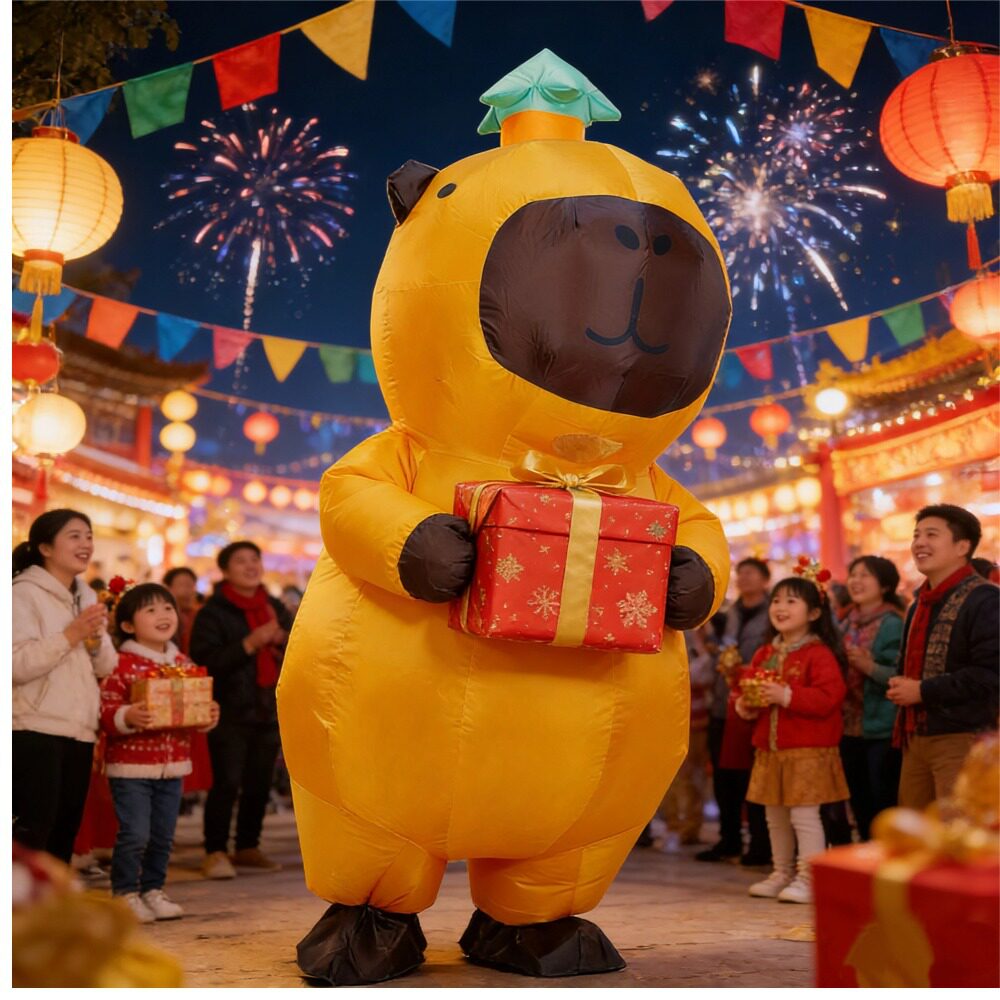 跨境爆款充气水豚服装卡皮巴拉充气服万圣节搞怪装扮新奇充气套装