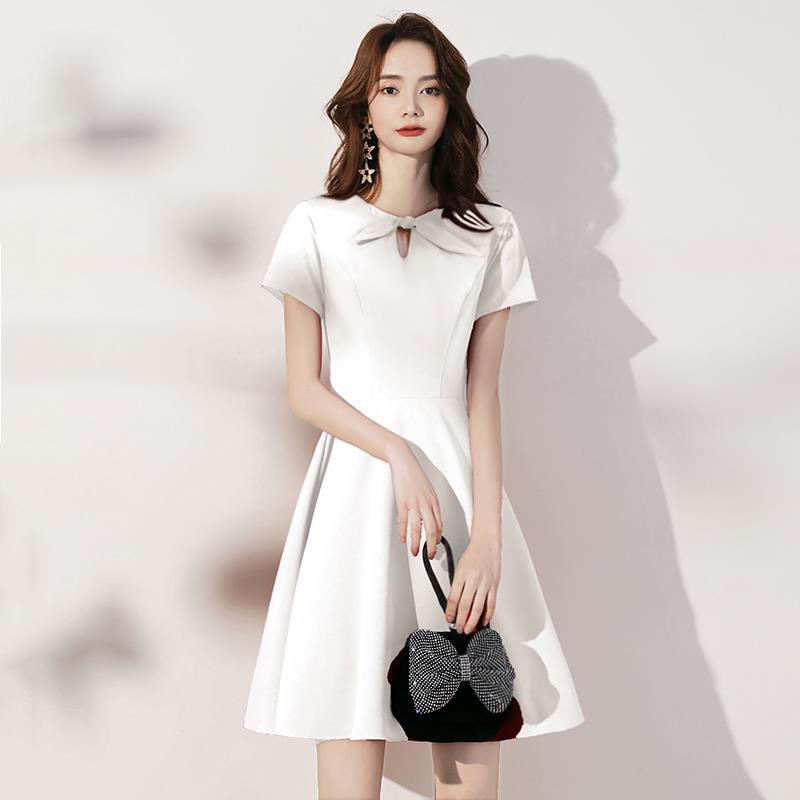 小晚礼服裙女白色2024新款小个子洋装日常平时可穿短款订婚